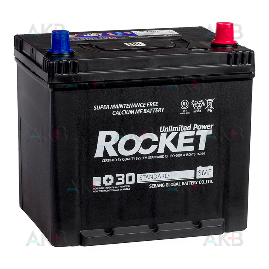 Автомобильный аккумулятор Rocket 75D23L 65Ah 590A (232x175x225) обр. пол.