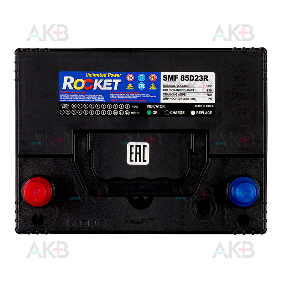 Автомобильный аккумулятор Rocket 85D23R 70Ah 610A (232x175x225) прям. пол.