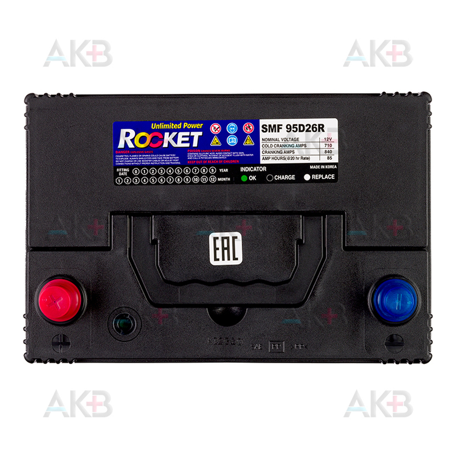 Автомобильный аккумулятор Rocket 95D26R 85Ah 710A (260x175x225) прям. пол.