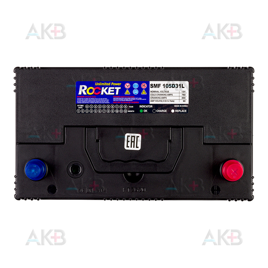Автомобильный аккумулятор Rocket 105D31L 90Ah 760A (305x173x225) обр. пол.