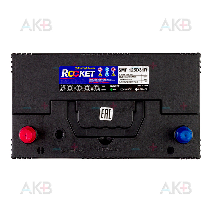 Автомобильный аккумулятор Rocket 125D31R 100Ah 830A (305x173x225) пям. пол.