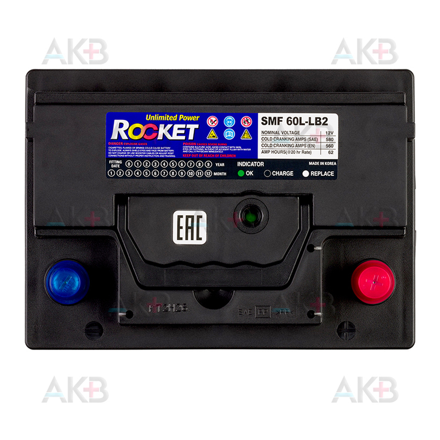 Автомобильный аккумулятор Rocket 60Ah 650A обр. пол. (242x175x175) SMF 60L-LB2