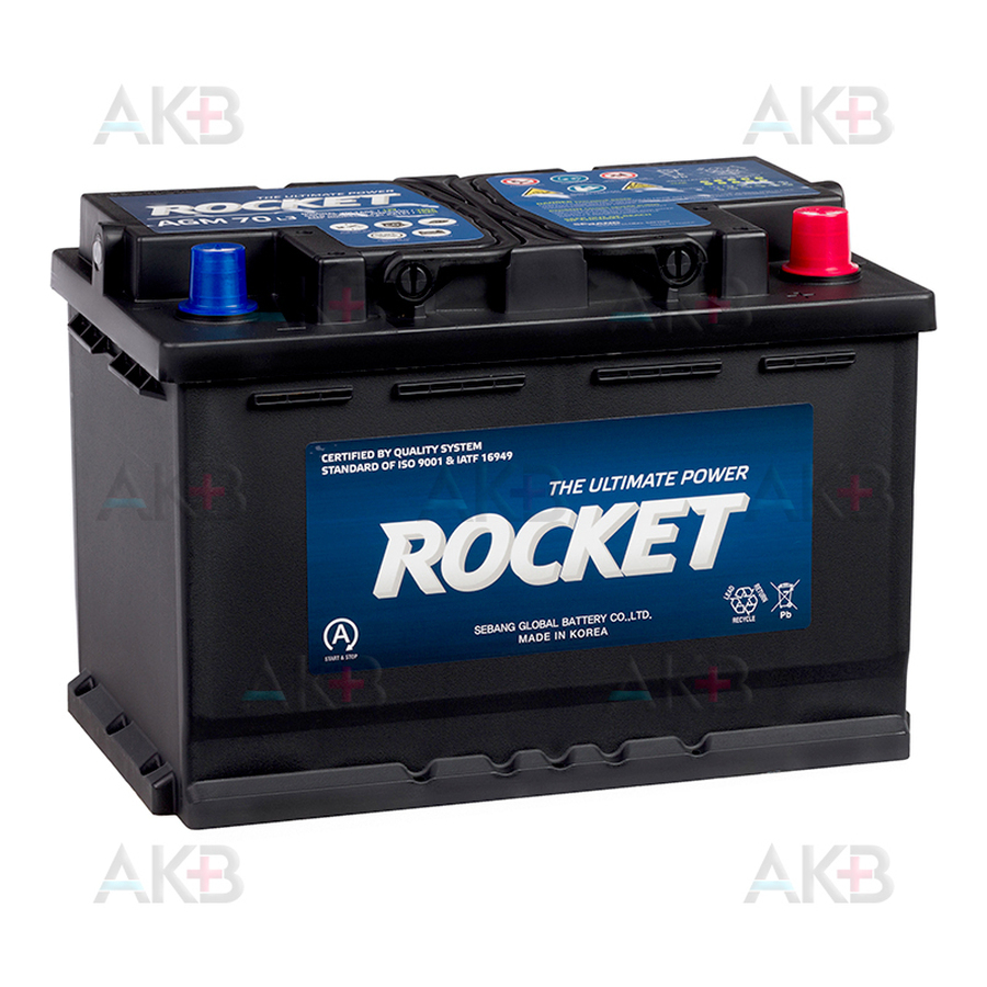 Автомобильный аккумулятор Rocket AGM L3 70Ah 760A обр пол. (278х175х190)