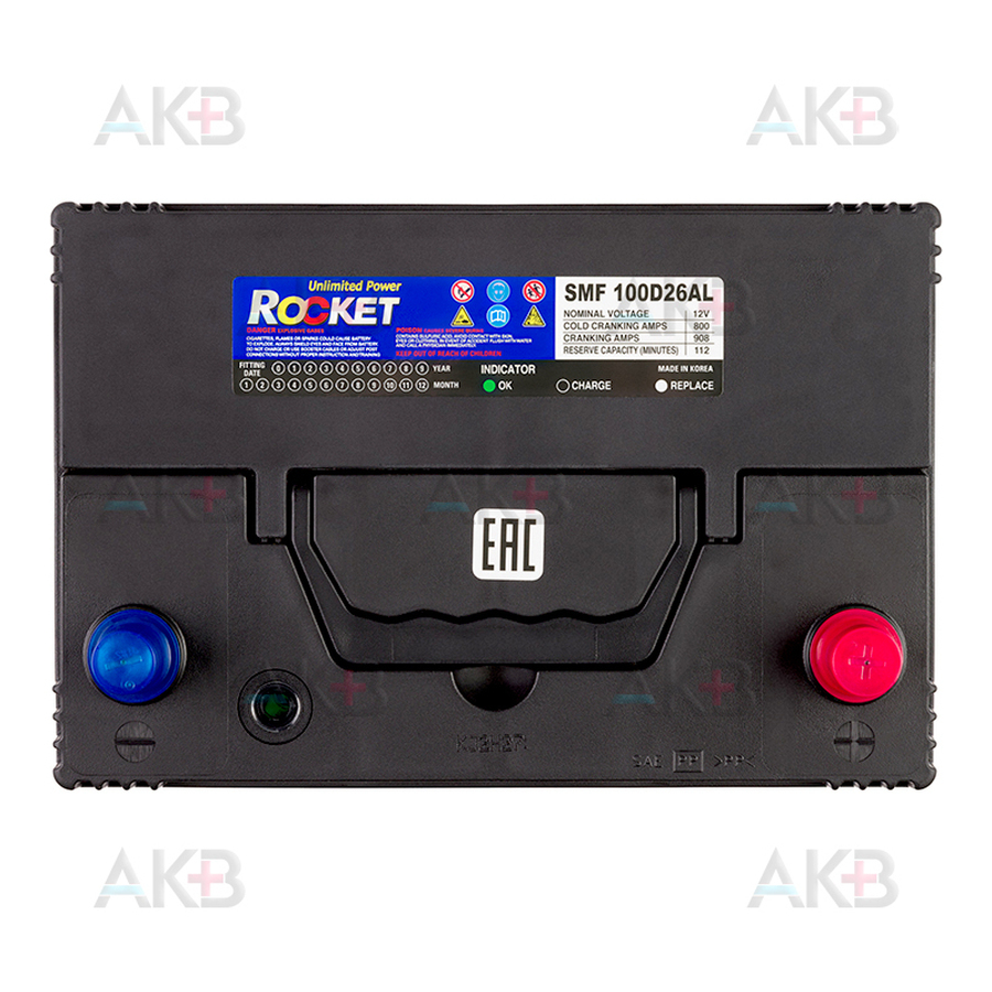 Автомобильный аккумулятор Rocket 100D26AL 74Ah 800A обр. пол. (260x173x205) низкий