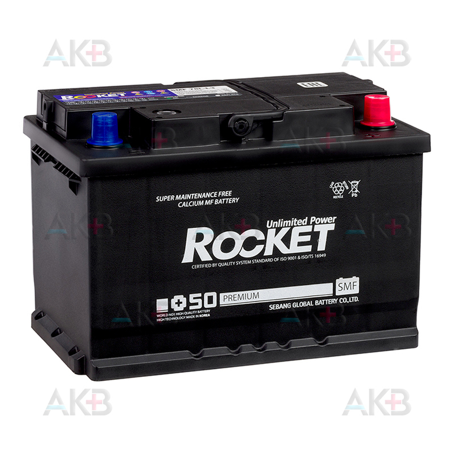 Автомобильный аккумулятор Rocket 78Ah 720A обр. пол. (277x175x190) SMF 78L-L3