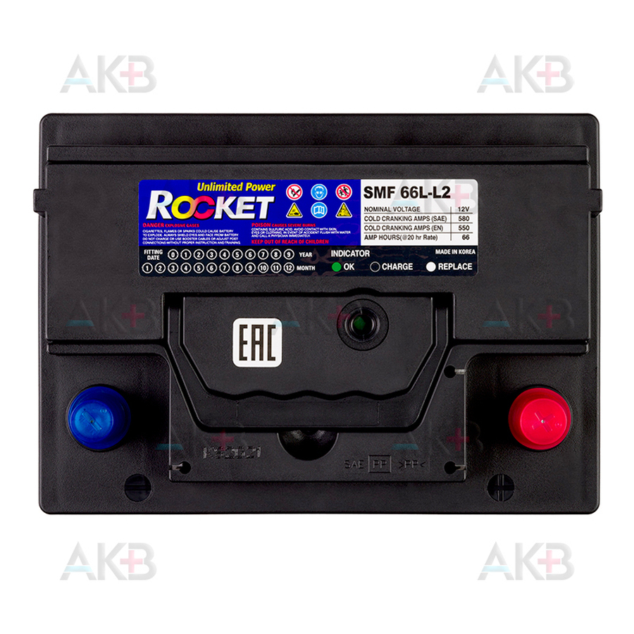 Автомобильный аккумулятор Rocket 66Ah 580A обр. пол. (242x175x190) SMF 66L-L2