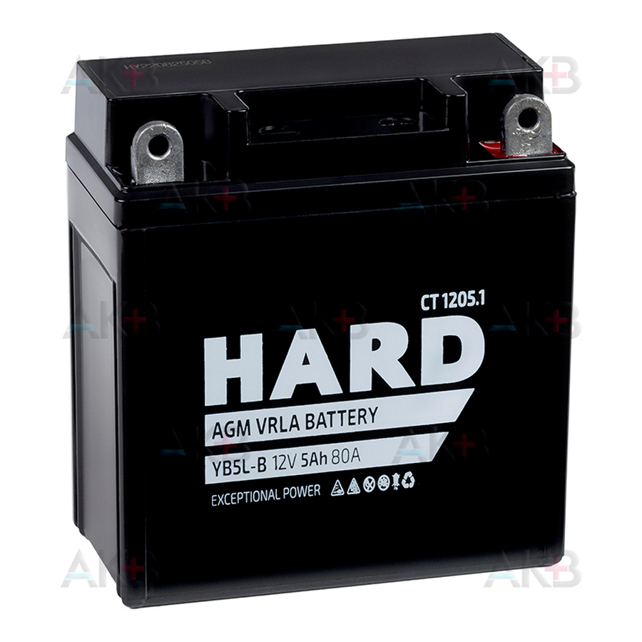 Мото аккумулятор HARD AGM 5 Ah 80А обр. пол. (120x60x130) CT 1205.1 YB5L-B