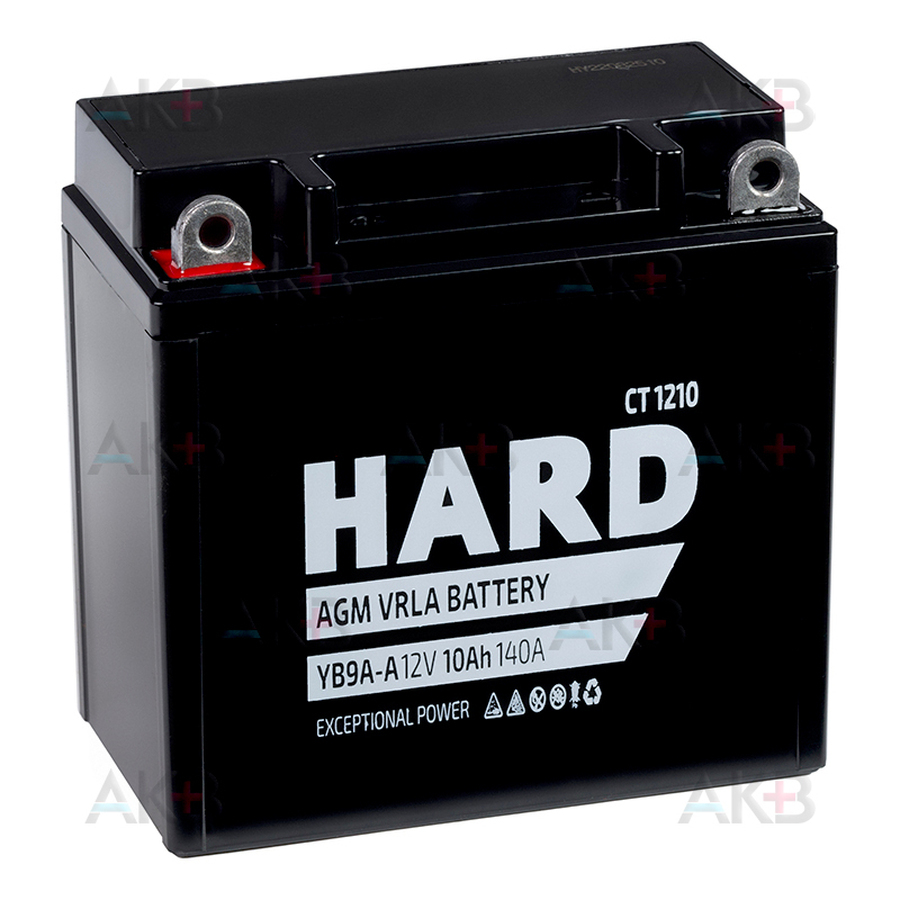 Мото аккумулятор HARD AGM 10 Ah 140А прям. пол. (137x77x135) CT 1210 YB9A-A