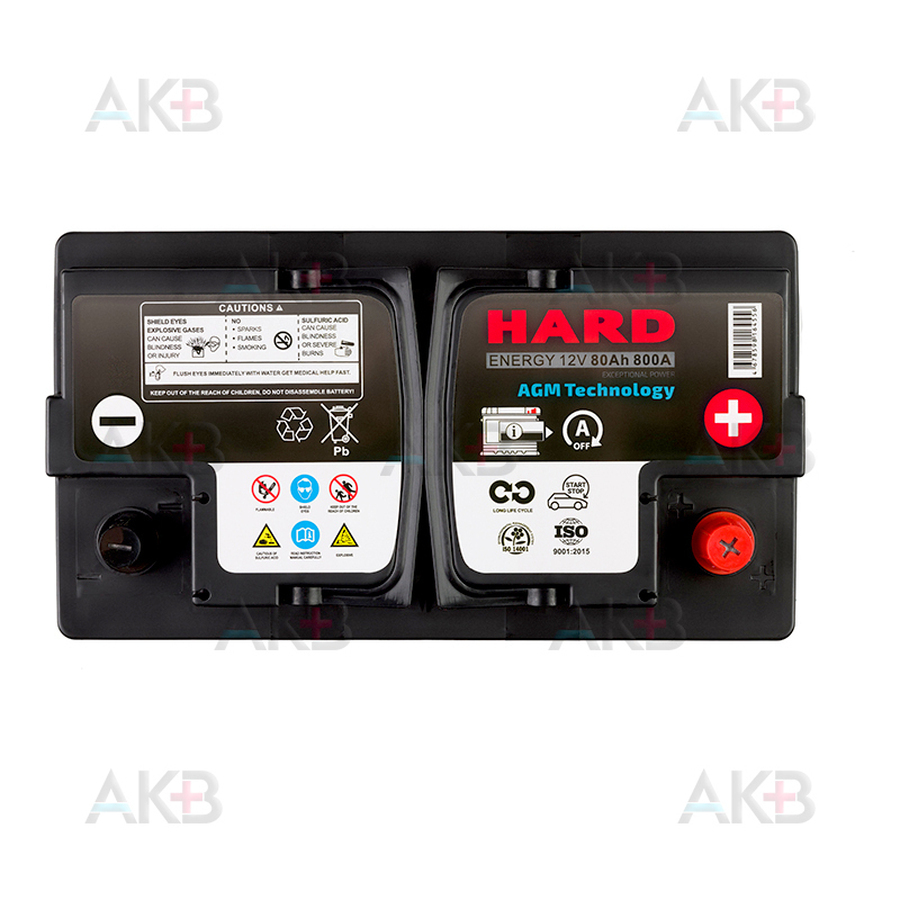 Автомобильный аккумулятор HARD AGM 80Ah 800A (315x175x190) обратная полярность