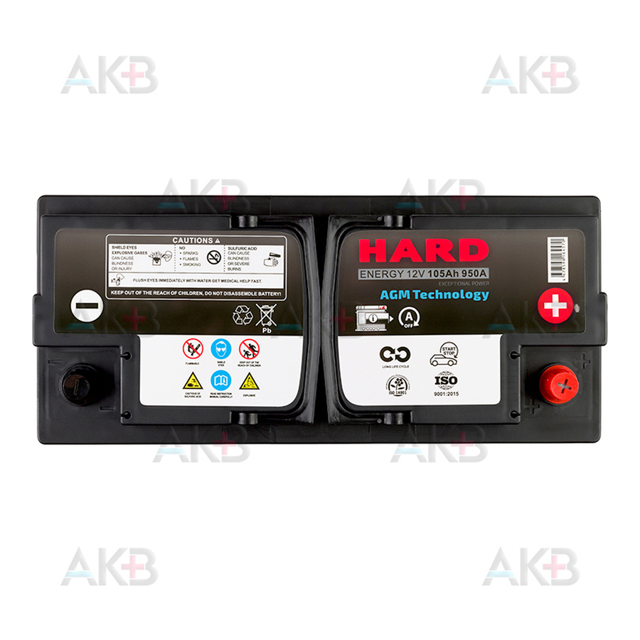 Автомобильный аккумулятор HARD AGM 105Ah 950A (393x175x190)