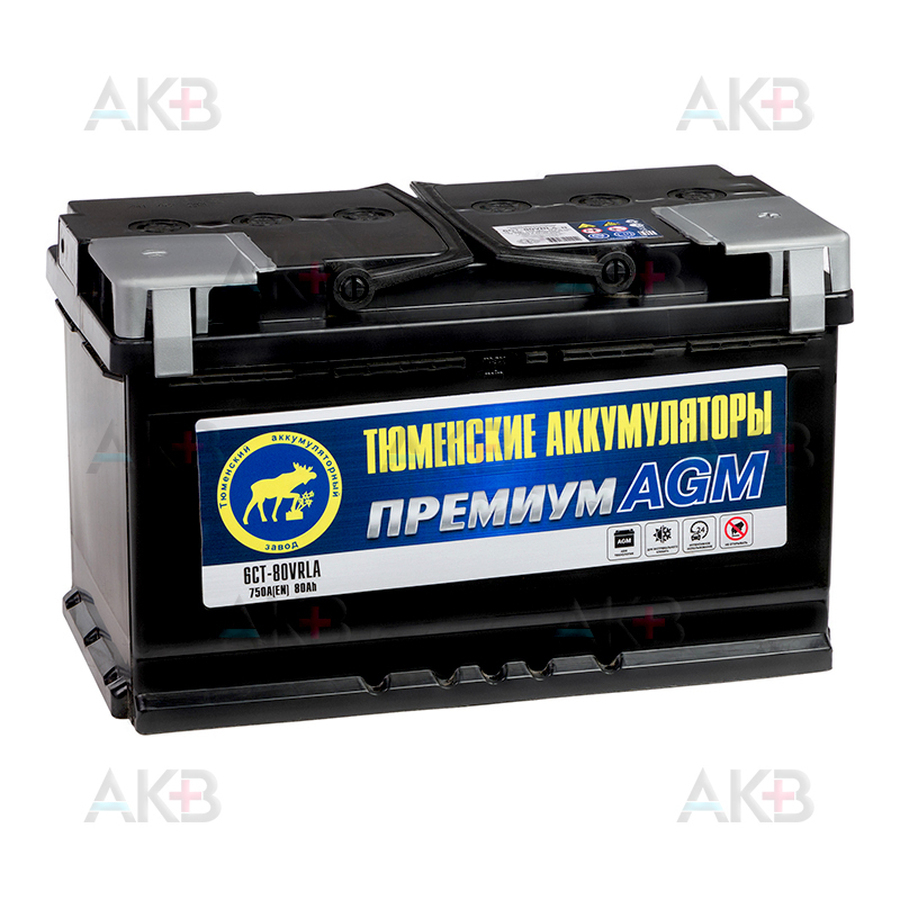 Автомобильный аккумулятор Tyumen Battery Premium AGM 80Ah обр. пол. 750A (315x175x190) 6СТ-80VRLA