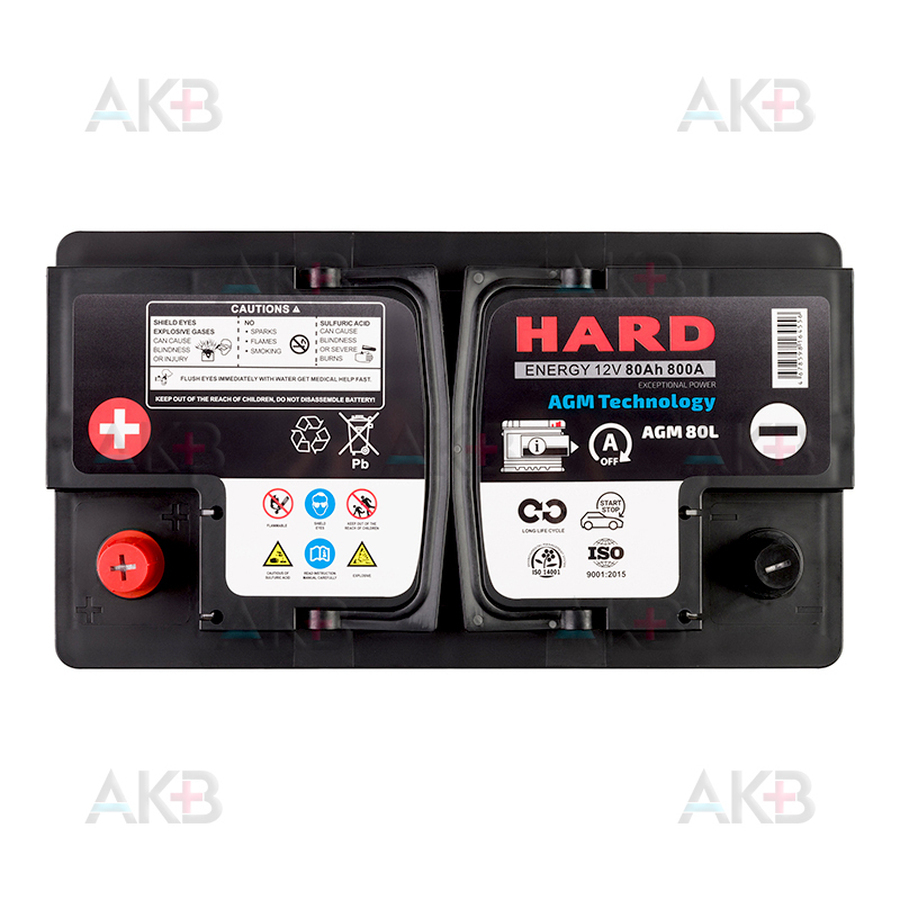 Автомобильный аккумулятор HARD AGM80L 80Ah 800A (315x175x190)  ПРЯМАЯ полярность