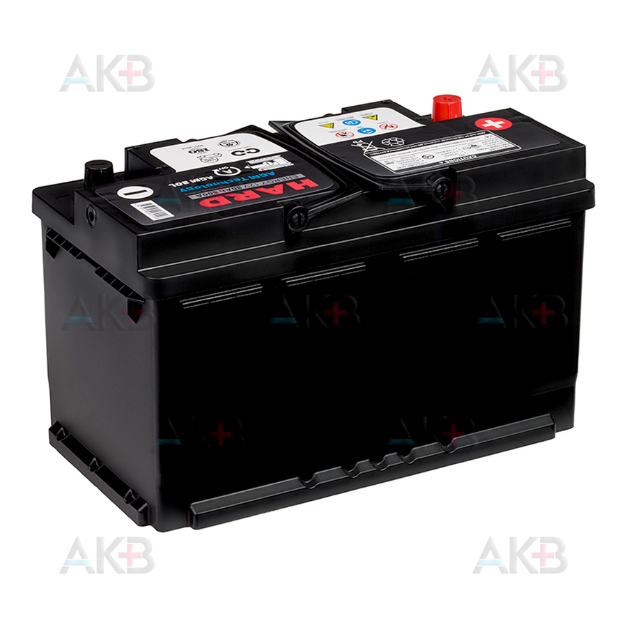 Автомобильный аккумулятор HARD AGM80L 80Ah 800A (315x175x190)  ПРЯМАЯ полярность