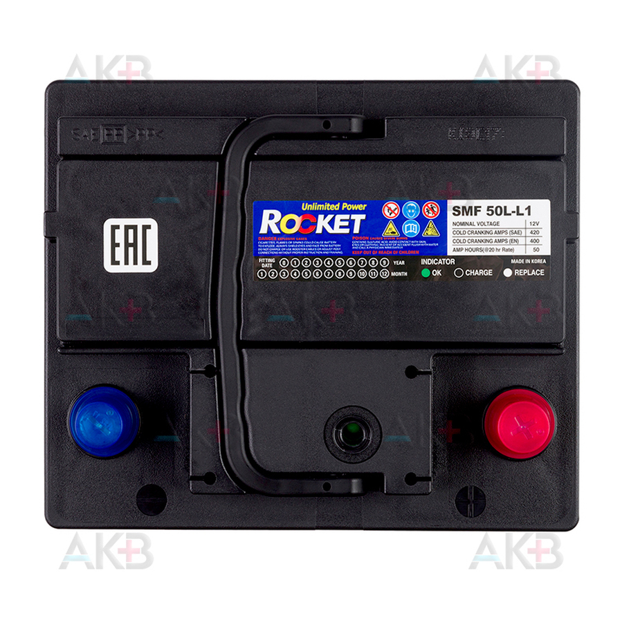 Автомобильный аккумулятор Rocket 50Ah 440A обр. пол. (207x175x190) SMF 50L-L1
