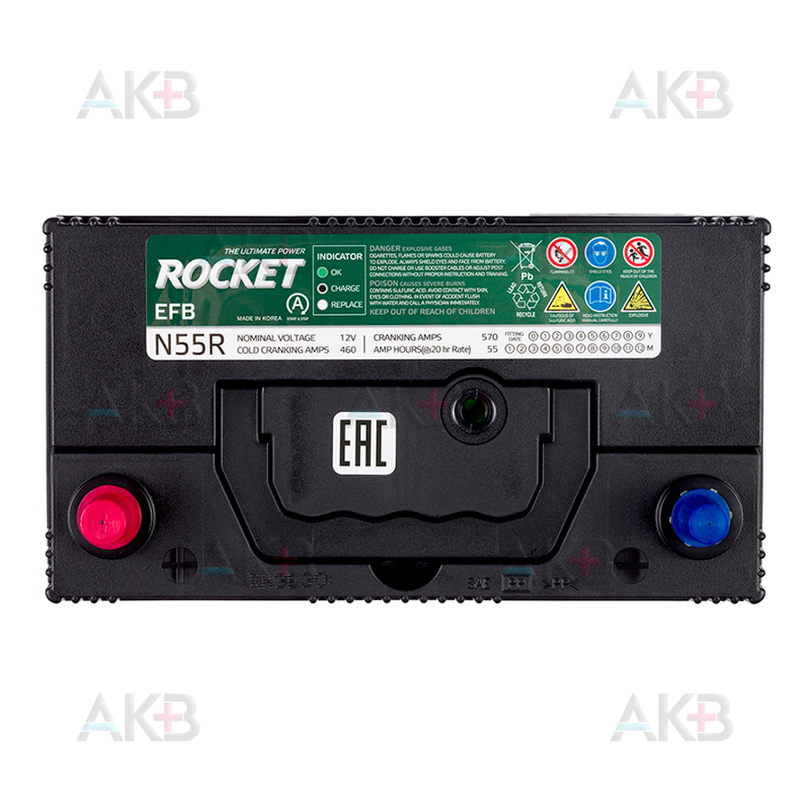 Автомобильный аккумулятор Rocket EFB N55R 55Ah 460A (238x129x225) прямая пол.
