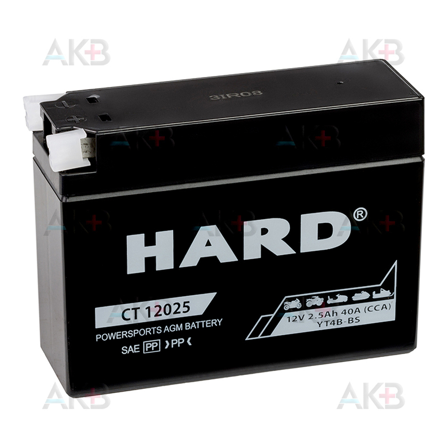 Мото аккумулятор HARD AGM 2.5 Ah 40А клеммы сбоку (114x39x86) CT 12025 YT4B-BS