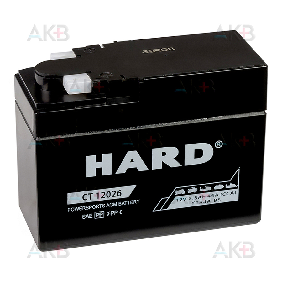 Мото аккумулятор HARD AGM 2.5 Ah 45А клеммы сбоку (114x49x86) CT 12026 YTR4A-BS