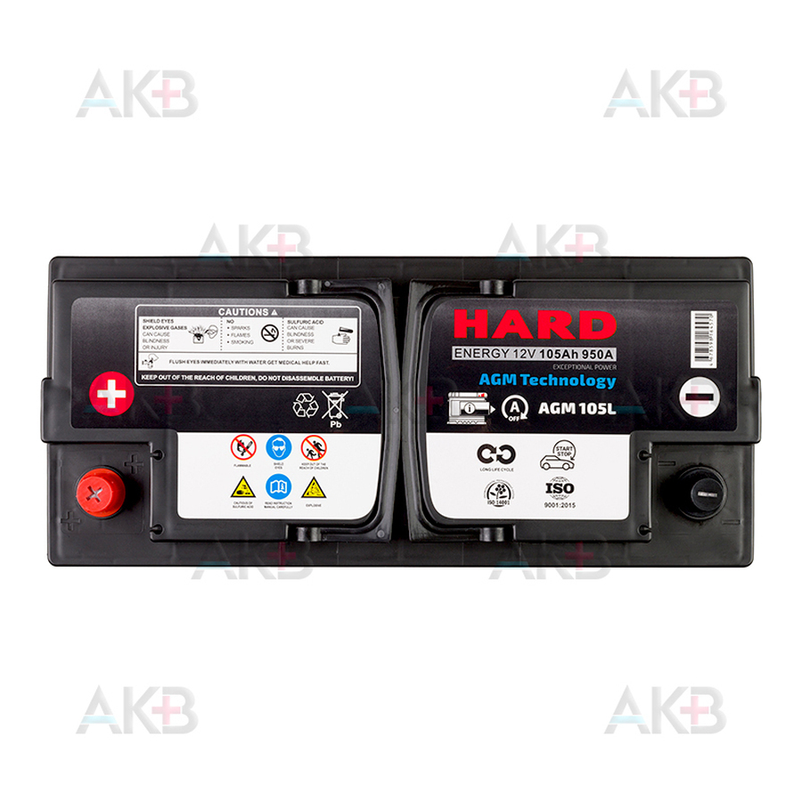 Автомобильный аккумулятор HARD AGM105L 105Ah 950A (393x175x190) ПРЯМАЯ полярность