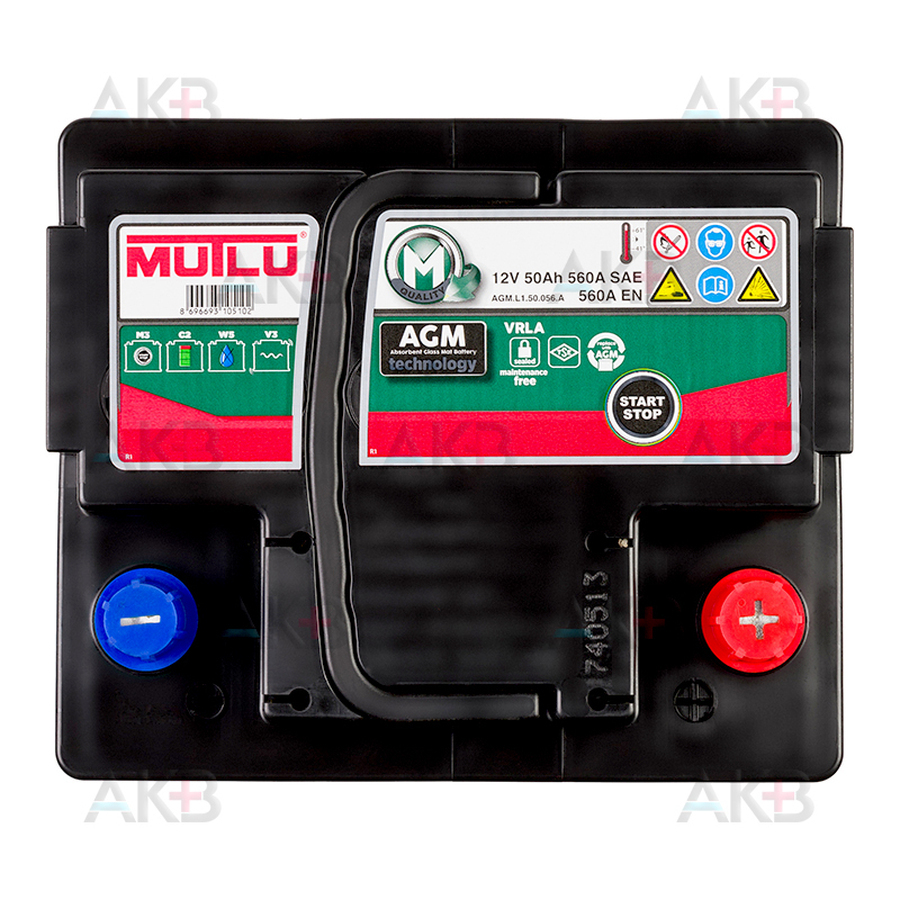 Автомобильный аккумулятор Mutlu AGM 50 Ач 560A обр. пол. (207x175x190) AGM.L1.50.056.A