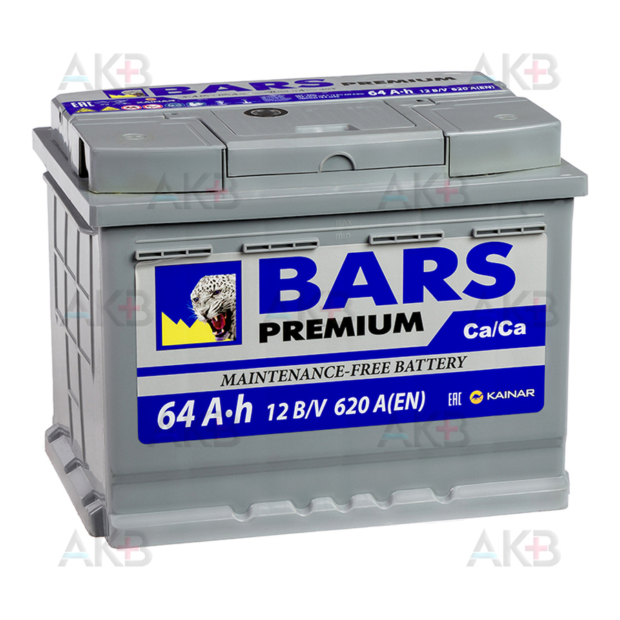 Автомобильный аккумулятор BARS Premium 64Ач 620A обр. пол. (242x175x190)