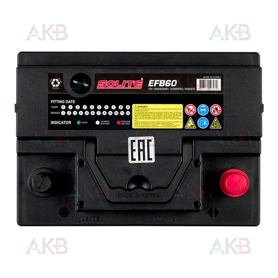 Автомобильный аккумулятор Solite EFB 60Ah 560A (242х175х190) о/п