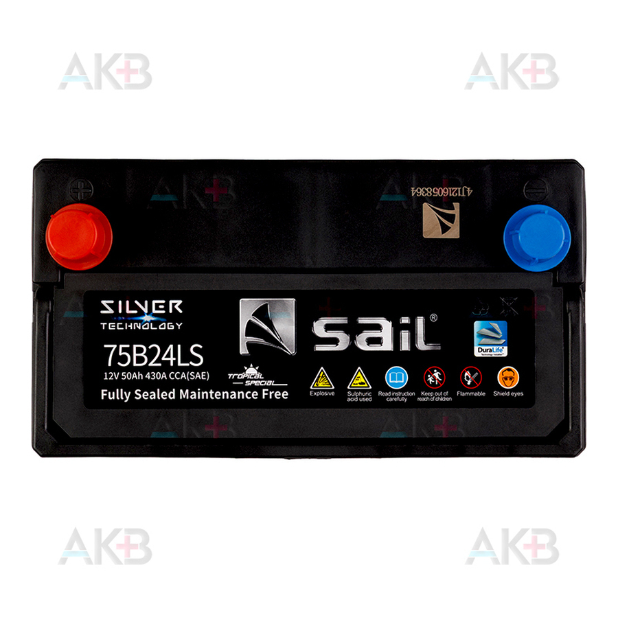 Автомобильный аккумулятор SAIL 75B24LS 50 Ач 430A обр. пол. (238x129x225)