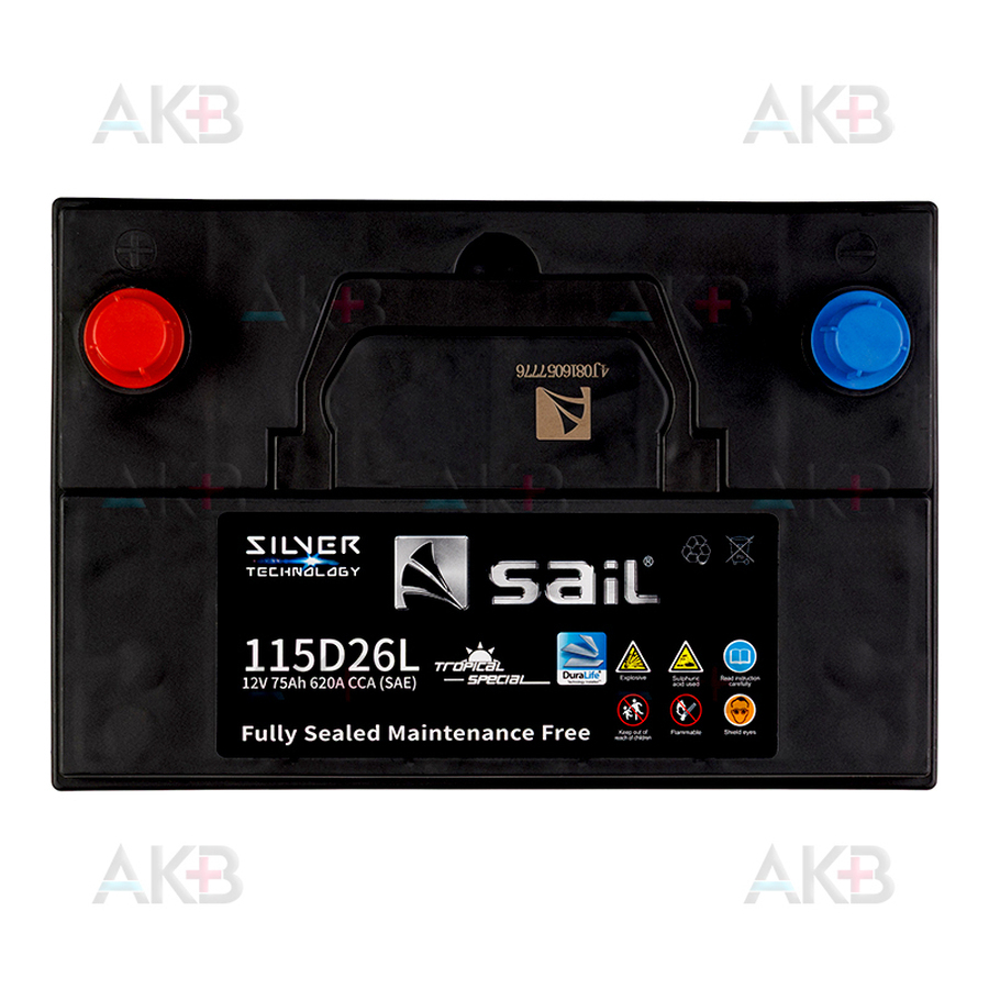 Автомобильный аккумулятор SAIL 115D26L 75 Ач 620A обр. пол. (260x173x225)
