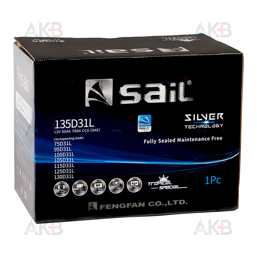 Автомобильный аккумулятор SAIL 135D31L 85 Ач 700A обр. пол. (303x173x225)