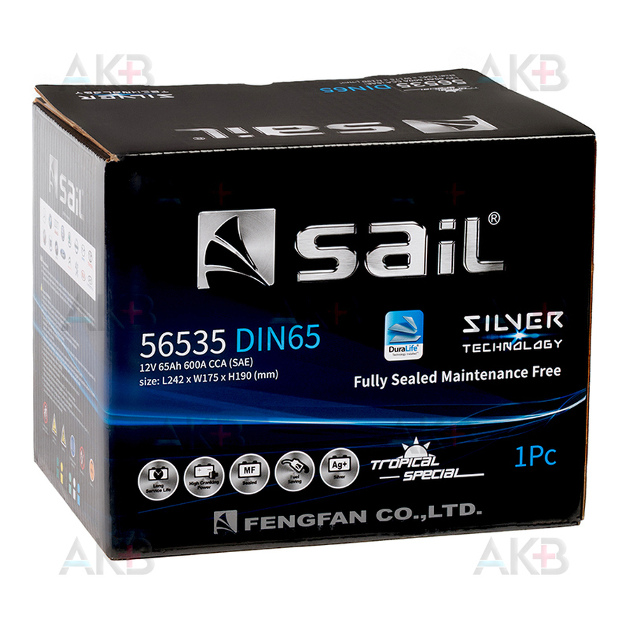 Автомобильный аккумулятор SAIL 65 Ач 600A обр. пол. (242x175x190) 56535