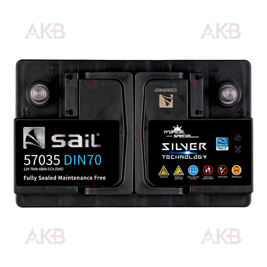 Автомобильный аккумулятор SAIL 70 Ач 680A обр. пол. (278x175x175) 57035
