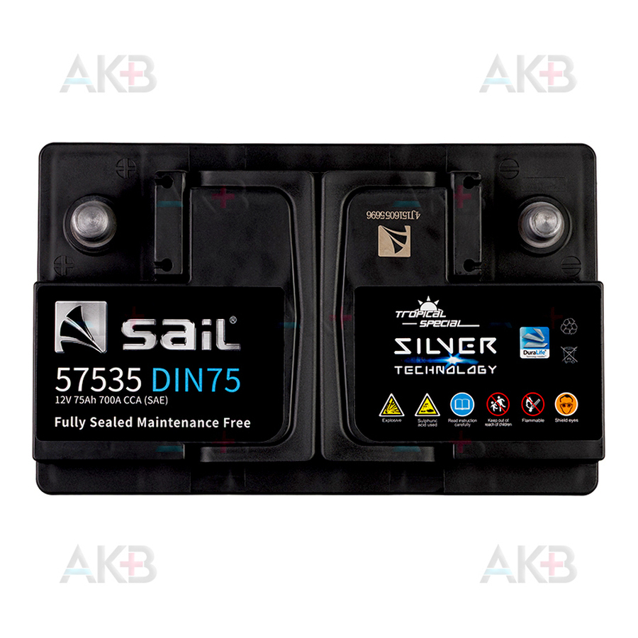 Автомобильный аккумулятор SAIL 75 Ач 700A обр. пол. (278x175x190) 57535