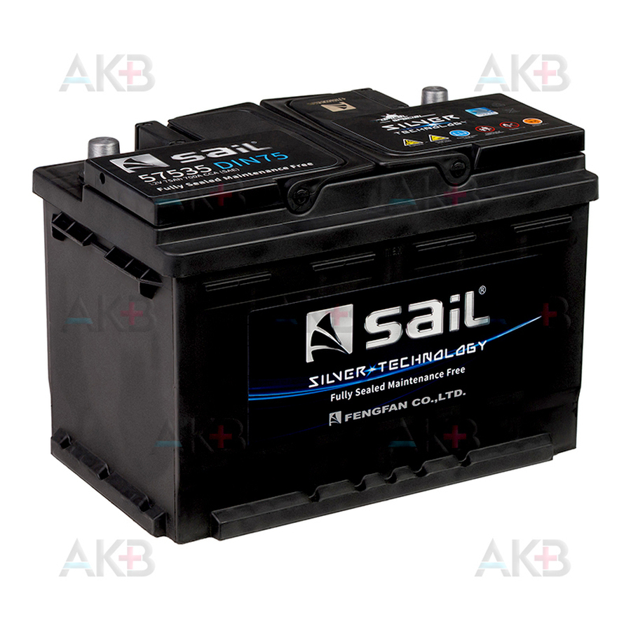 Автомобильный аккумулятор SAIL 75 Ач 700A обр. пол. (278x175x190) 57535
