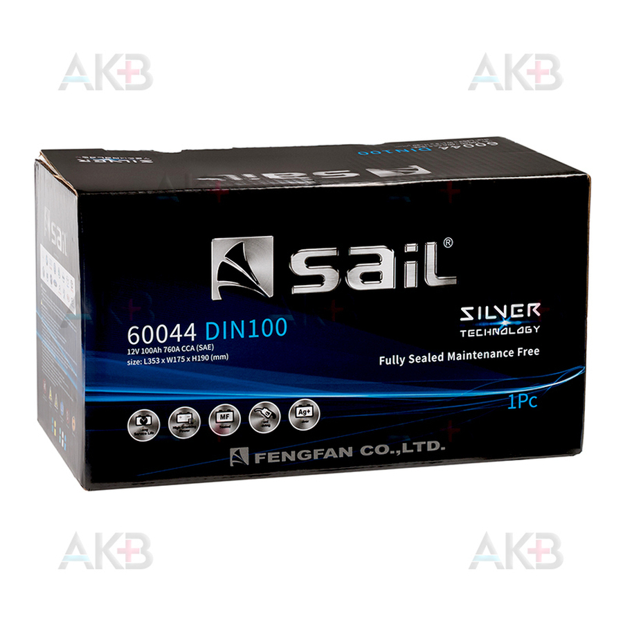 Автомобильный аккумулятор SAIL 100 Ач 760A обр. пол. (353x175x190) 60044