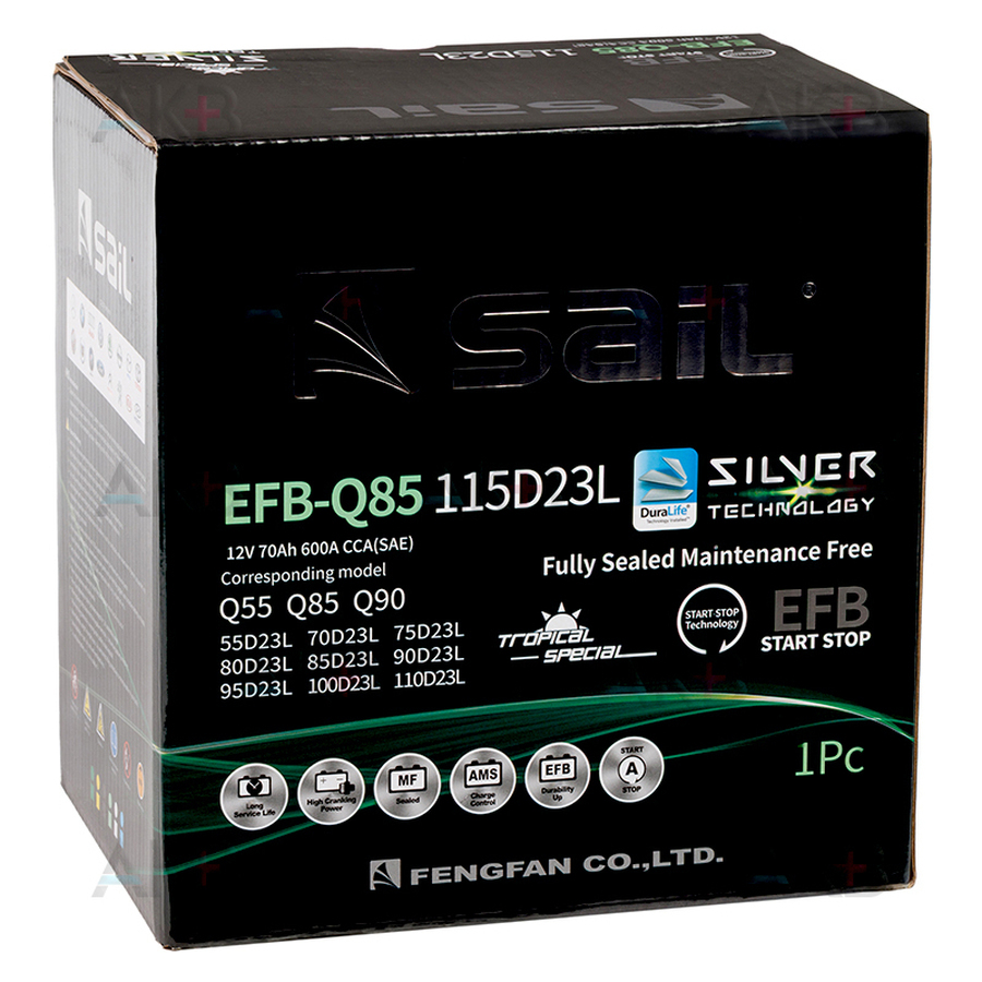 Автомобильный аккумулятор SAIL EFB Q85 70 Ач 600А обр. пол. (230x173x225) Start Stop