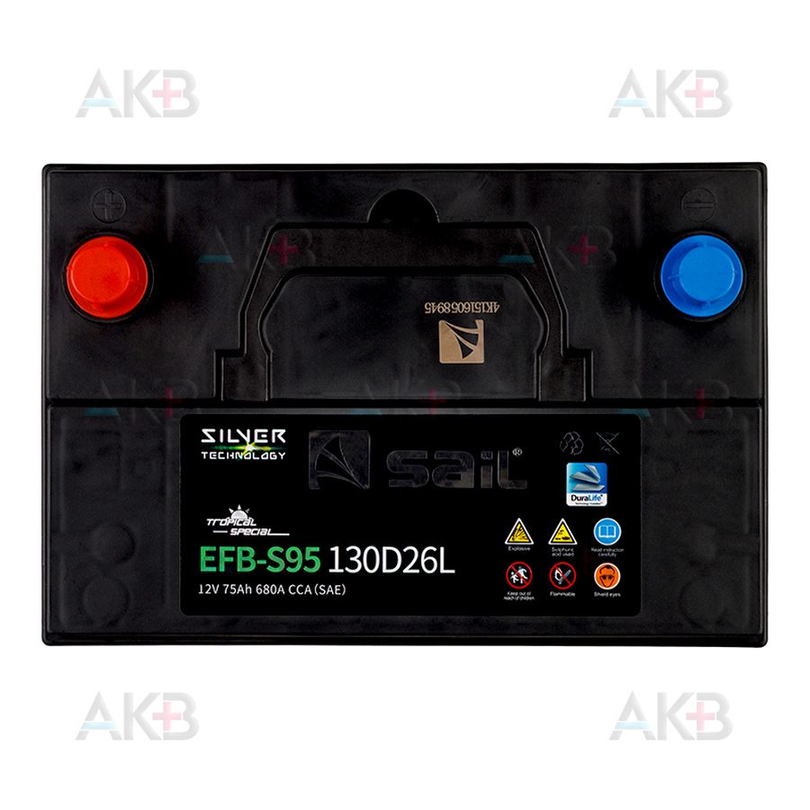 Автомобильный аккумулятор SAIL EFB S95 75 Ач обр. пол. 680А (260x170x225) Start Stop