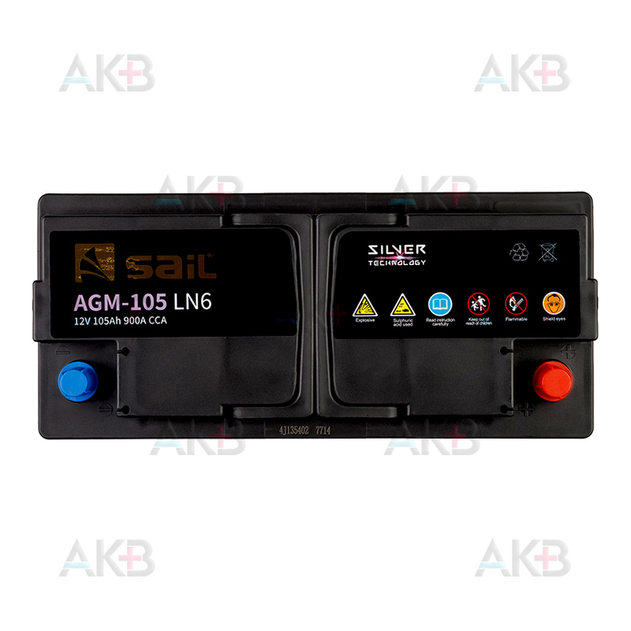 Автомобильный аккумулятор SAIL AGM 105 Ач 950A обр. пол. (393x175x190) Start Stop