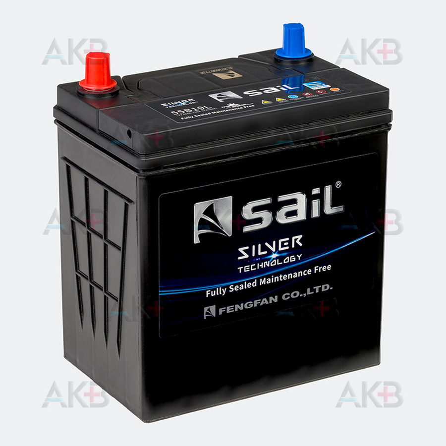 Автомобильный аккумулятор SAIL 55В19L 40 Ач 330A обр. пол. (187x127x225) узкие. клеммы
