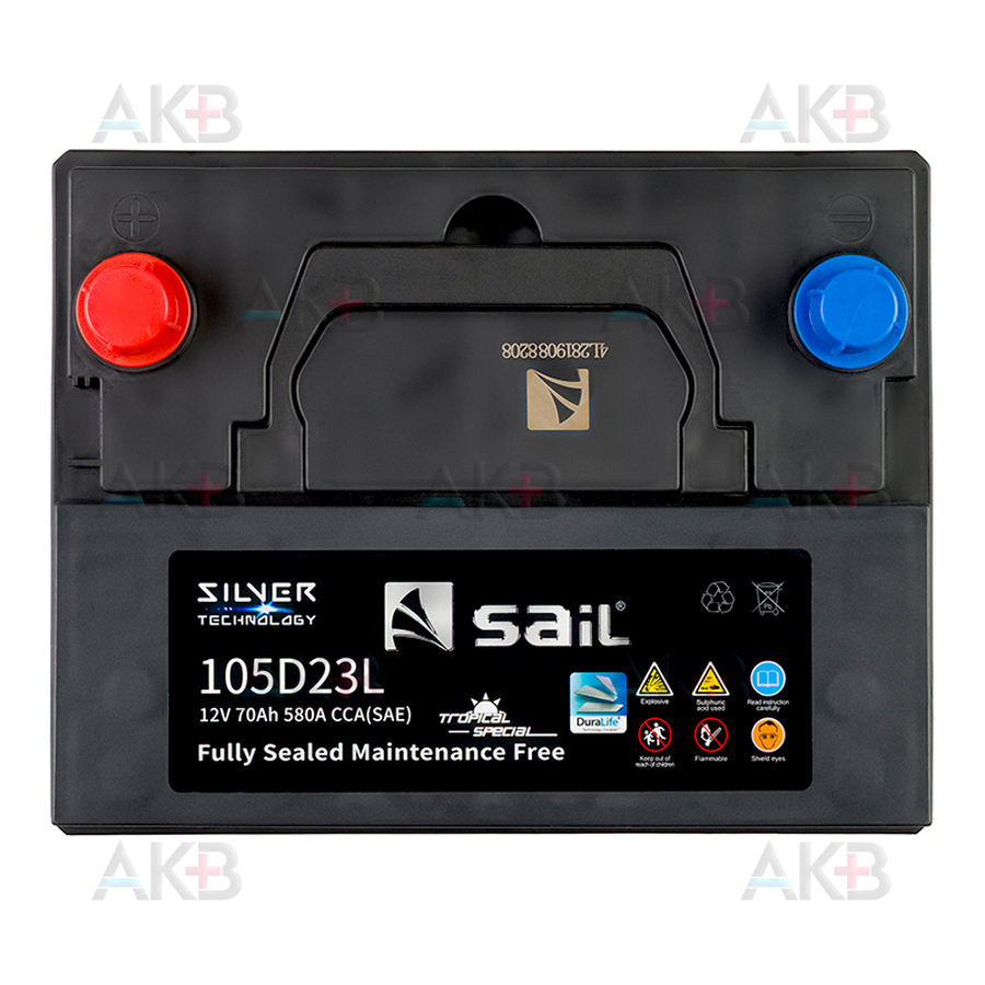 Автомобильный аккумулятор Аккумулятор SAIL 105D23L 70 Ач 580A обр. пол. (227x173x225)