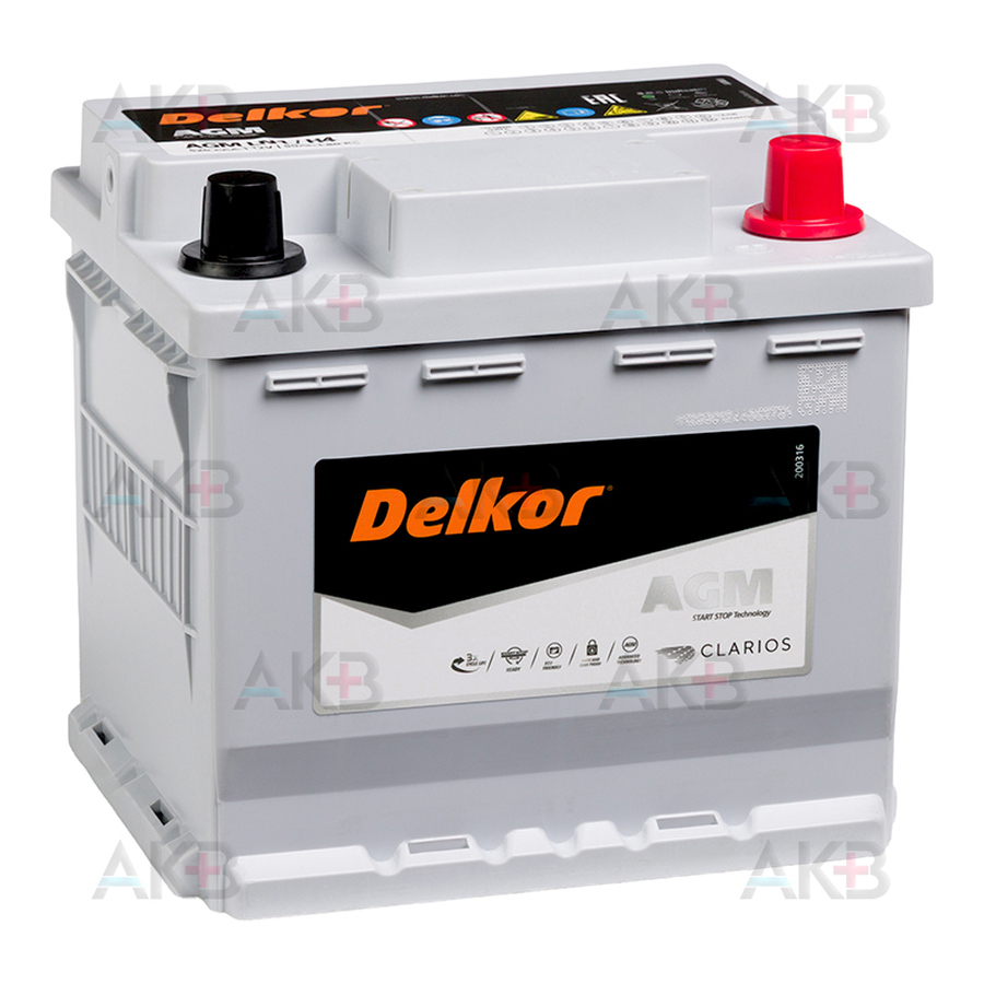 Автомобильный аккумулятор Delkor AGM 50 Ач 520A (207х175х190) LN1