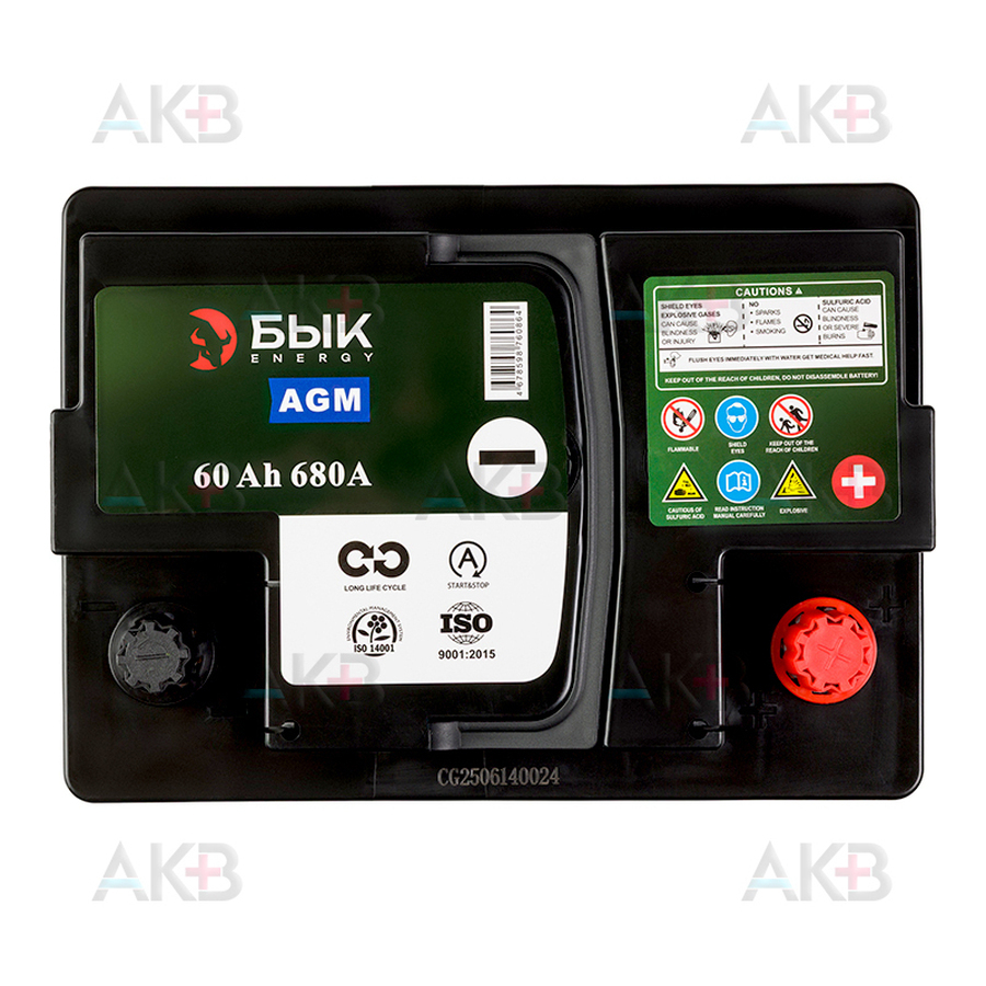 Автомобильный аккумулятор БЫК Energy AGM 60Ah 680A обр. пол. (242x175x190) Start Stop