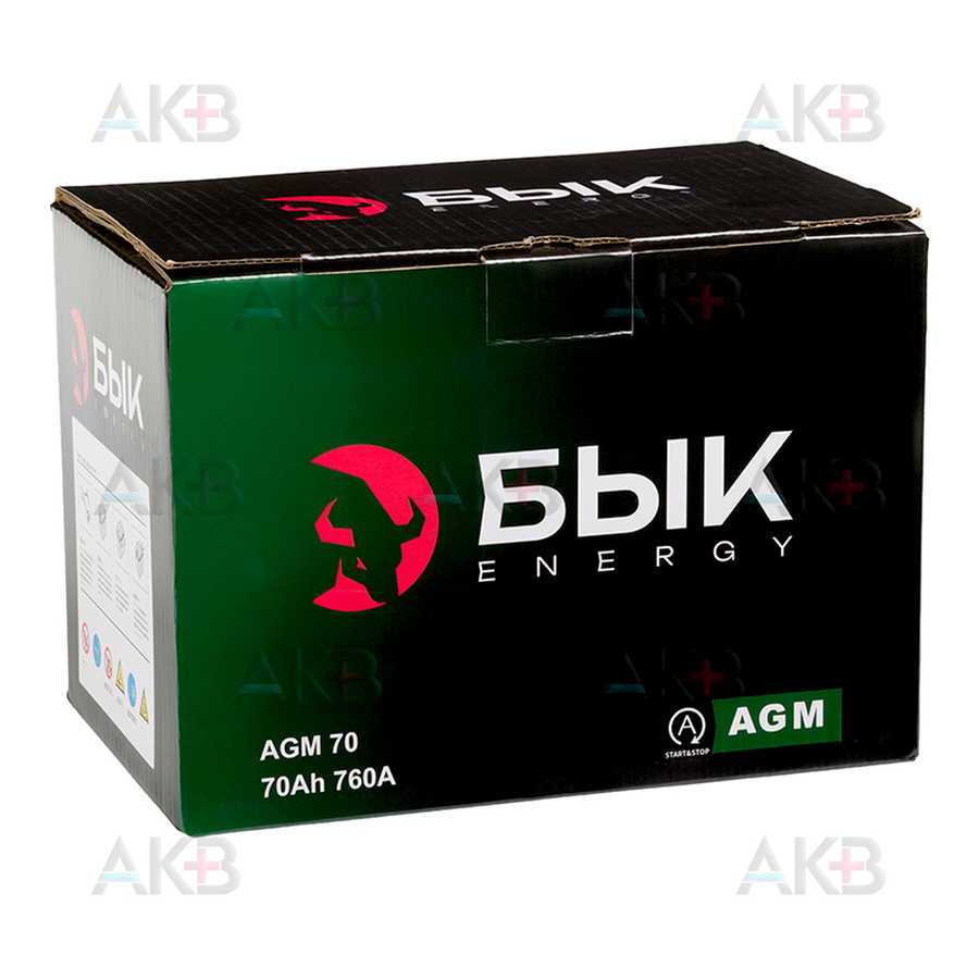 Автомобильный аккумулятор БЫК Energy AGM 70Ah 760A обр. пол. (278x175x190) Start Stop
