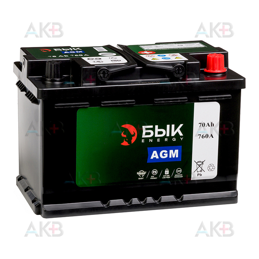 Автомобильный аккумулятор БЫК Energy AGM 70Ah 760A обр. пол. (278x175x190) Start Stop