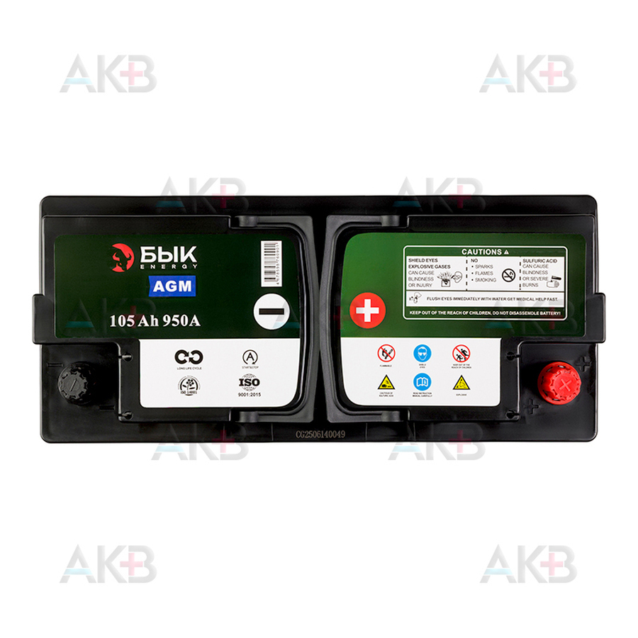 Автомобильный аккумулятор БЫК Energy AGM 105Ah 950A обр. пол. (393x175x190) Start Stop