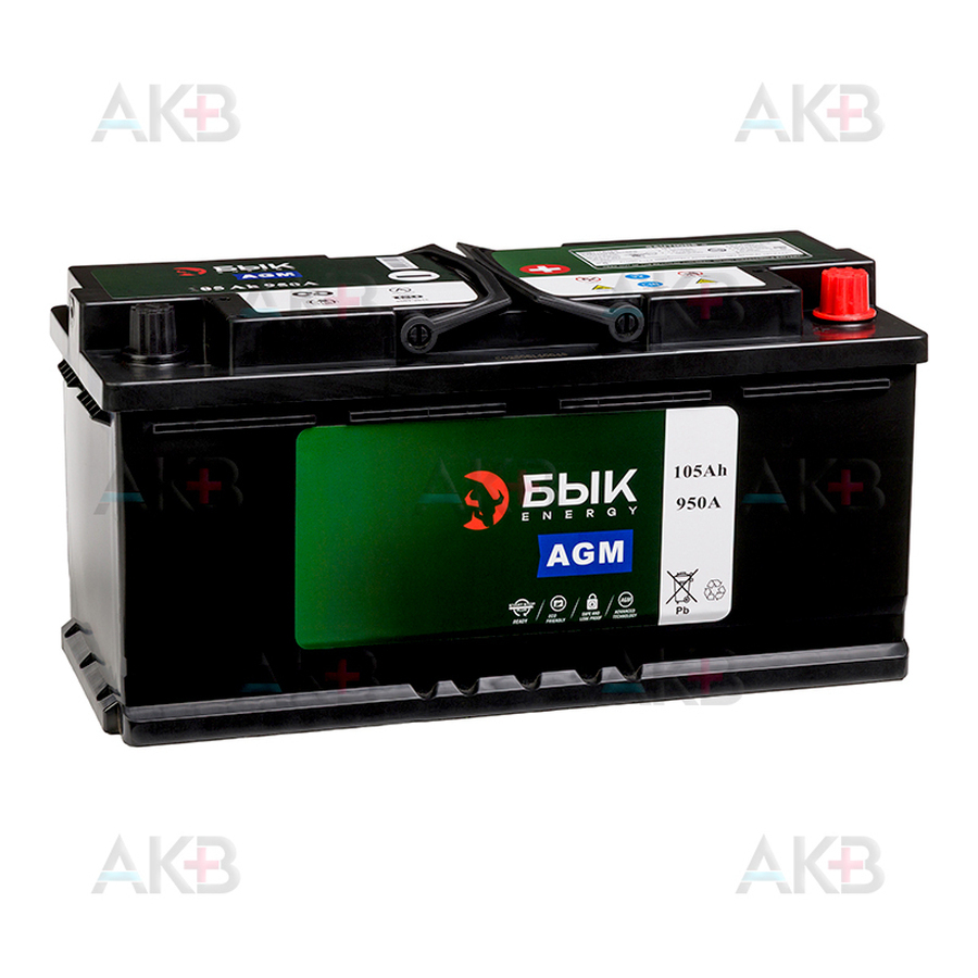 Автомобильный аккумулятор БЫК Energy AGM 105Ah 950A обр. пол. (393x175x190) Start Stop