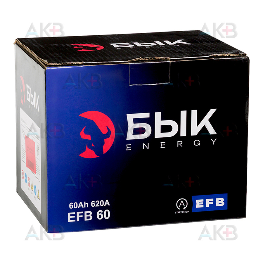Автомобильный аккумулятор БЫК Energy EFB 60Ah 620A обр. пол. (242x175x190)