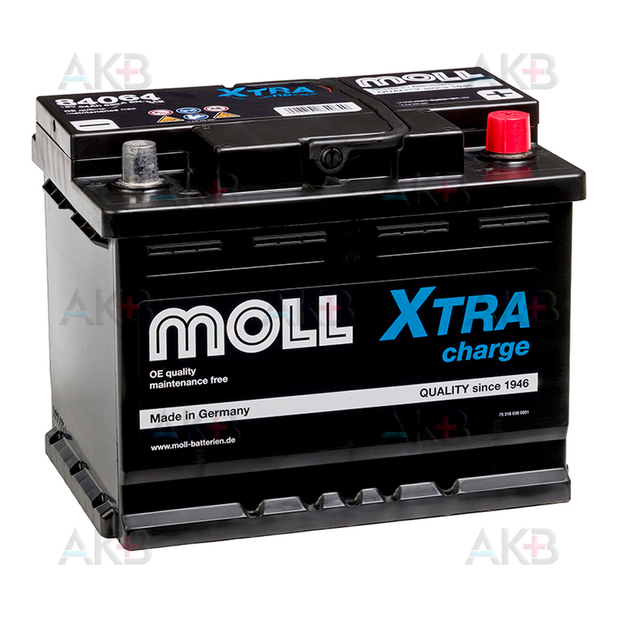 Автомобильный аккумулятор Moll X-TRA charge 64 Ач 620A обр. пол. (242x175x190) 84064
