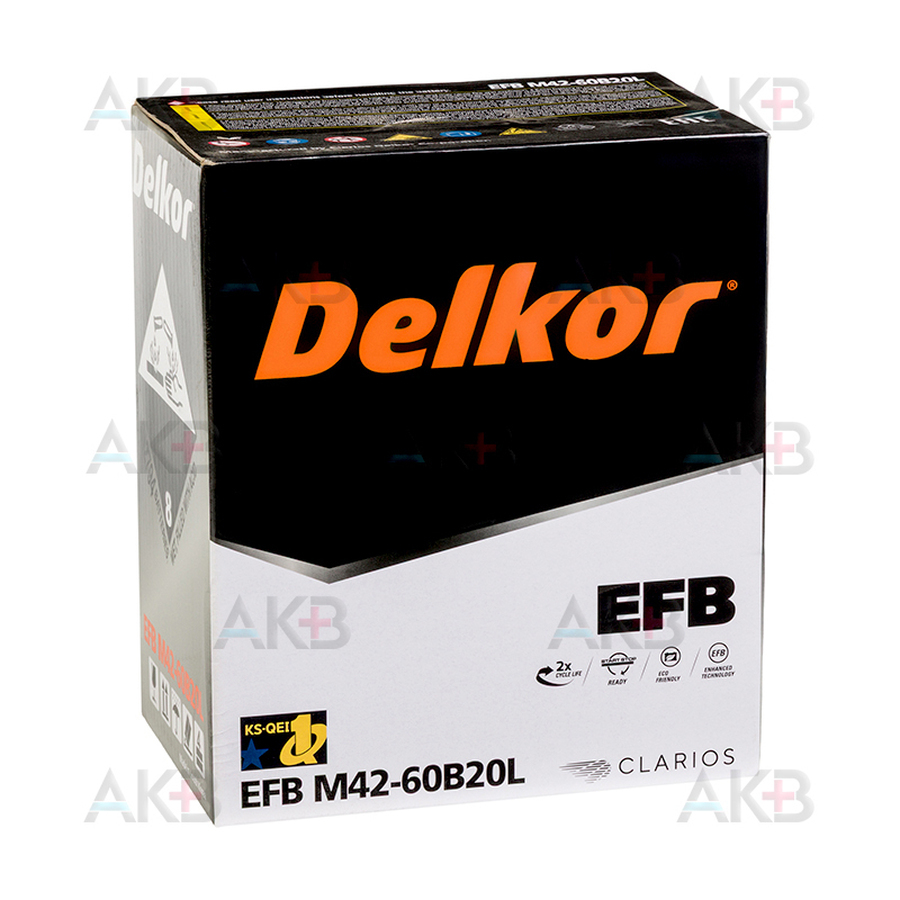 Автомобильный аккумулятор Delkor EFB 60B20L 40 Ач 400A обр. пол. (196x128x227) M42
