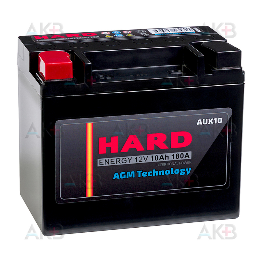 Автомобильный аккумулятор HARD AGM 10 Ач 180A прям. пол. AUX 10D (150x87x130) VOLVO