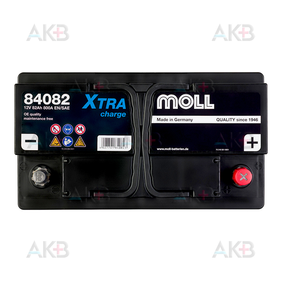 Автомобильный аккумулятор Moll X-TRA charge 82 Ач 800A обр. пол. (315x175x175) 84082