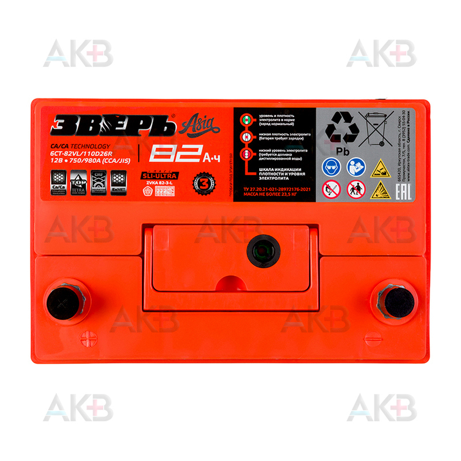 Автомобильный аккумулятор Зверь Asia 110D26R 82Ач 750A прям. (260х175х225) ЗВА 82-З-L